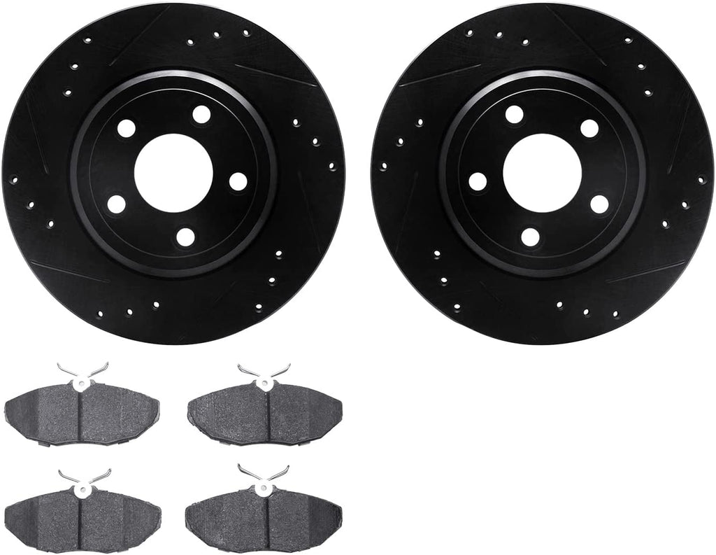 Rear Brake Rotors-Drilled and Slotted-Black with 5000 Advanced Brake Pads 8502-54382