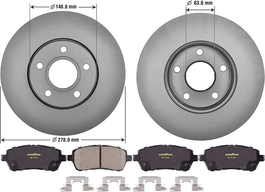 Front Brake Rotors & Ceramic Pads Kit for 2011-2019 Ford Fiesta