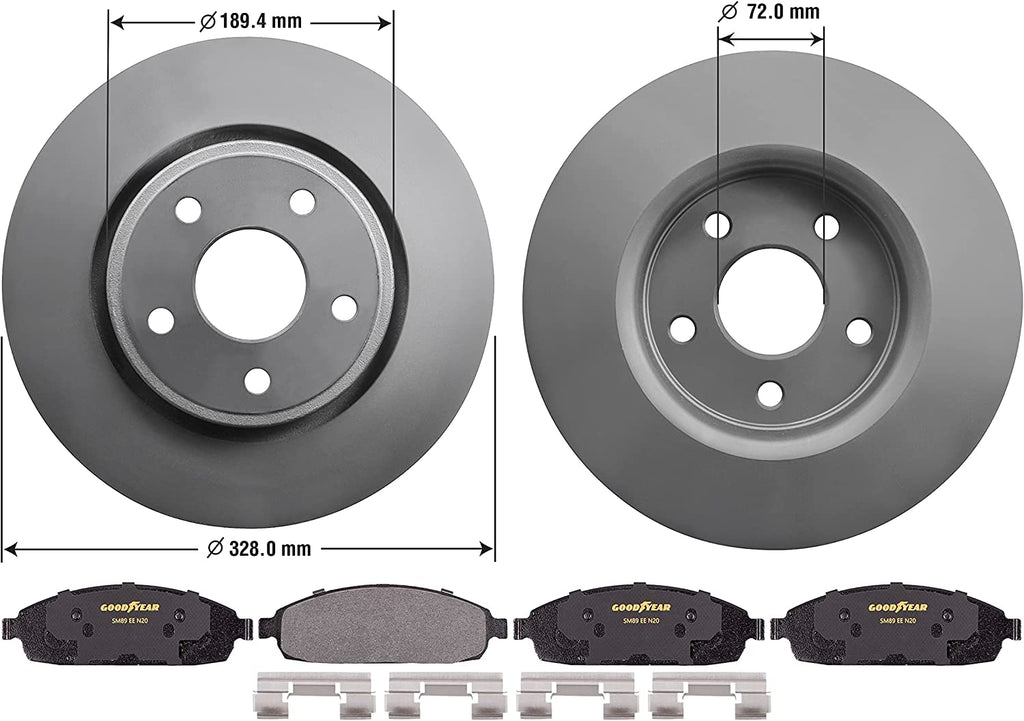 Front Brake Rotors Carbon-Ceramic Pads Kit for 2006-2010 Jeep Commander Goodyear