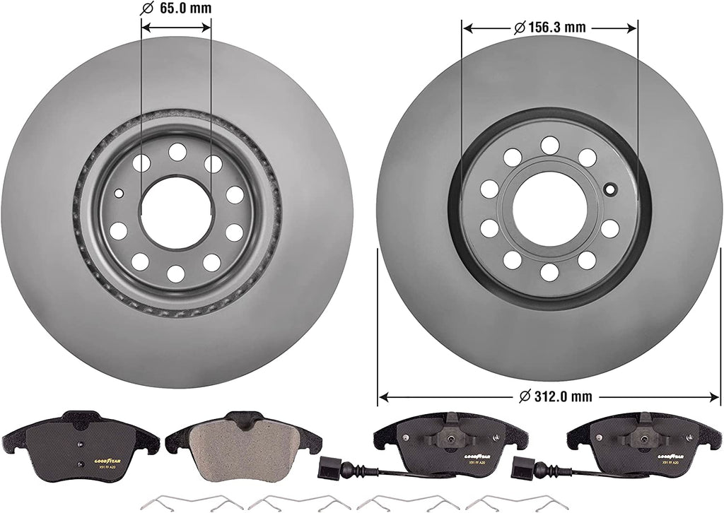 Front Brake Rotors & Ceramic Pads for Audi Q3 Quattro Volkswagen Tiguan Limited