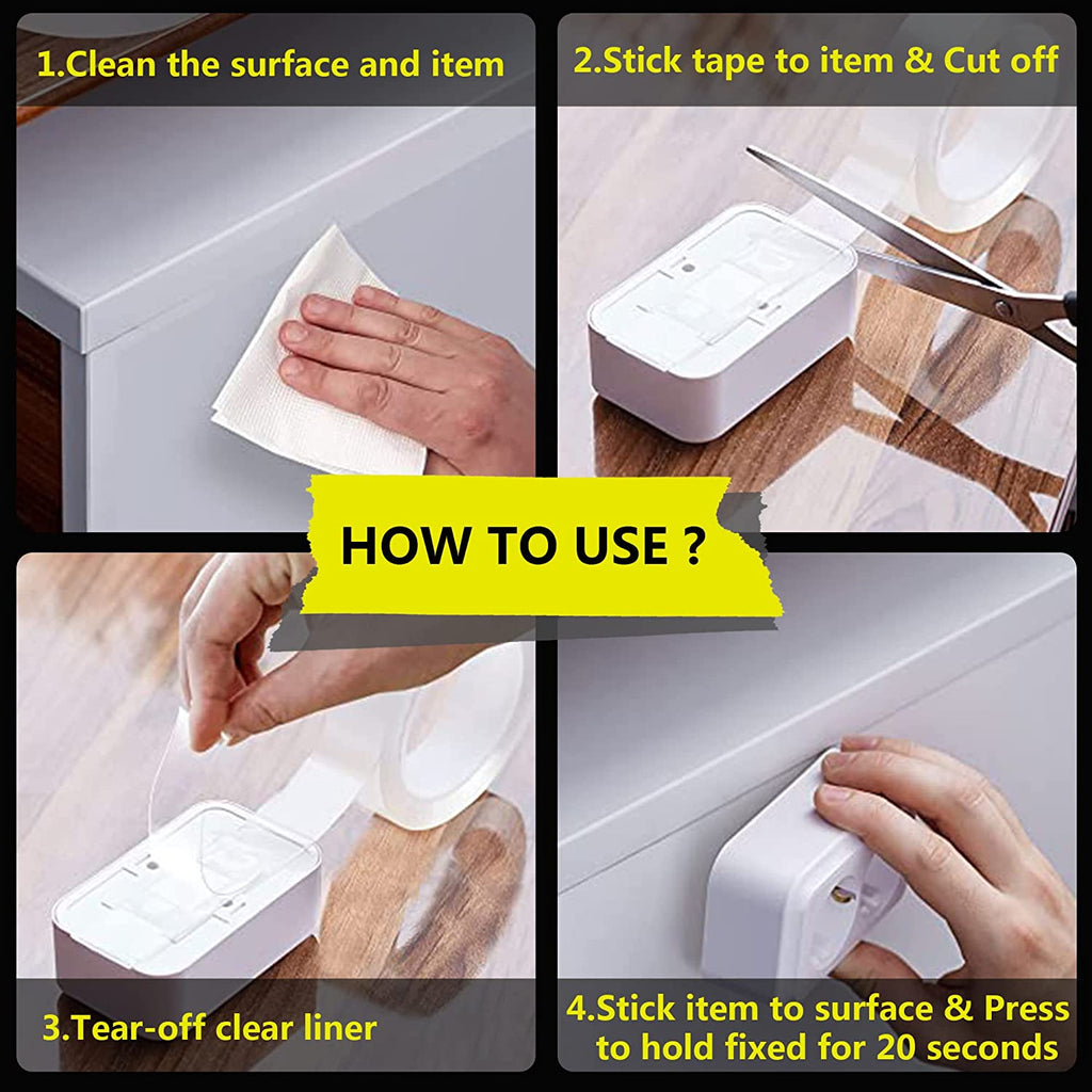 Rvhouse Double Sided Tape 2 Pack 1.18" Medium Roll Clear Mounting Tape Nano Removable Tough Sticky Adhesive for Carpet Picture Poster Office Home RV Decoration