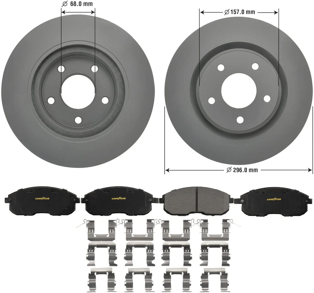 Front Brake Rotors & Ceramic Pads Kit for 07-11 Nissan Altima Goodyear PRK67805F