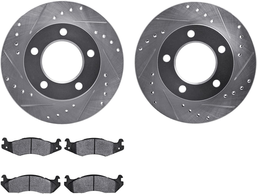 Front Brake Rotors-Drilled and Slotted-Silver with Heavy Duty Brake Pads 7202-42031