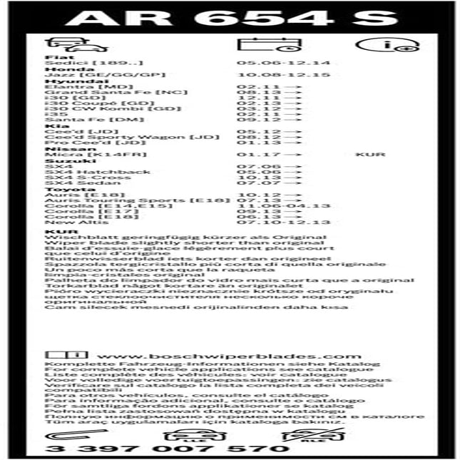 Wiper Blade Aerotwin AR654S, Length: 650Mm/340Mm – Set of Front Wiper Blades - Only for Left-Hand Drive (EU)