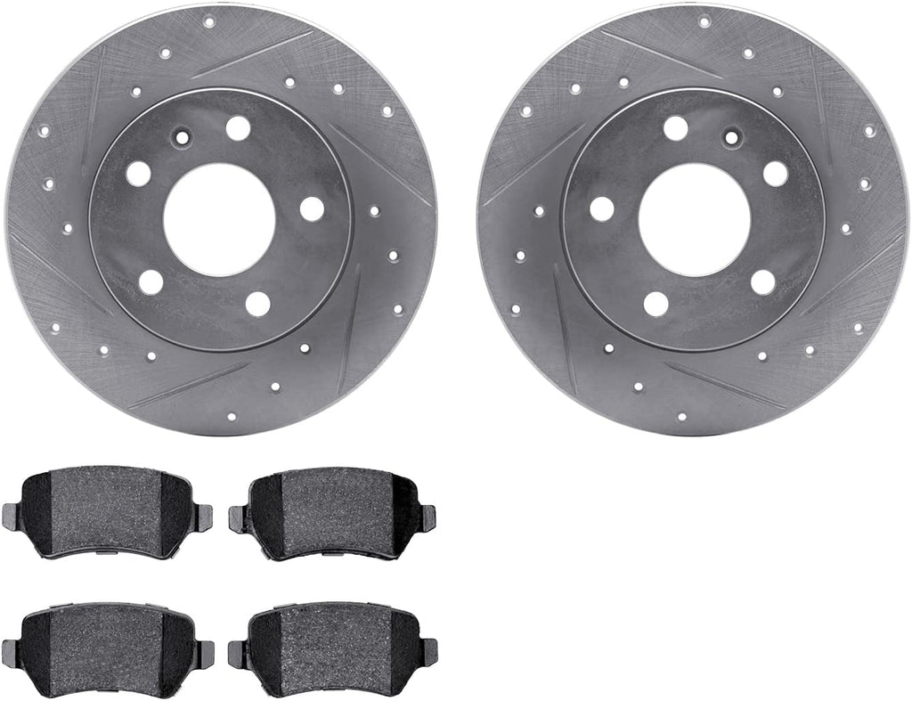 Rear Brake Rotors-Drilled and Slotted-Silver with 5000 Advanced Brake Pads 7502-53008