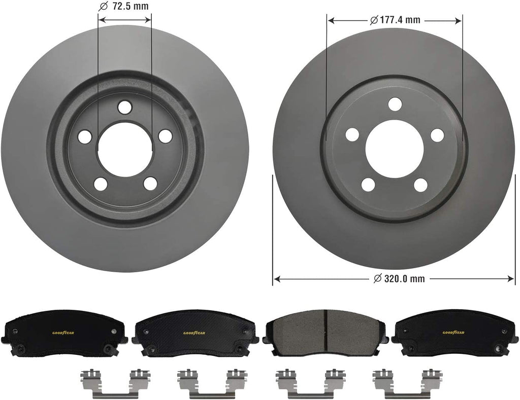 Front Brake Rotors & Ceramic Pads Kit for Chrysler & Dodge Goodyear PRK40657F