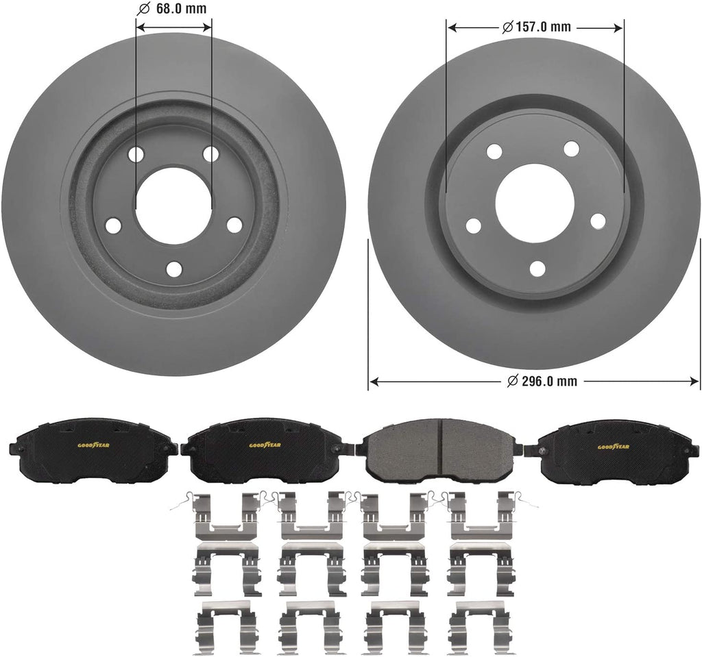 Front Brake Rotors & Ceramic Pads Kit for 07-11 Nissan Altima Goodyear PRK67805F