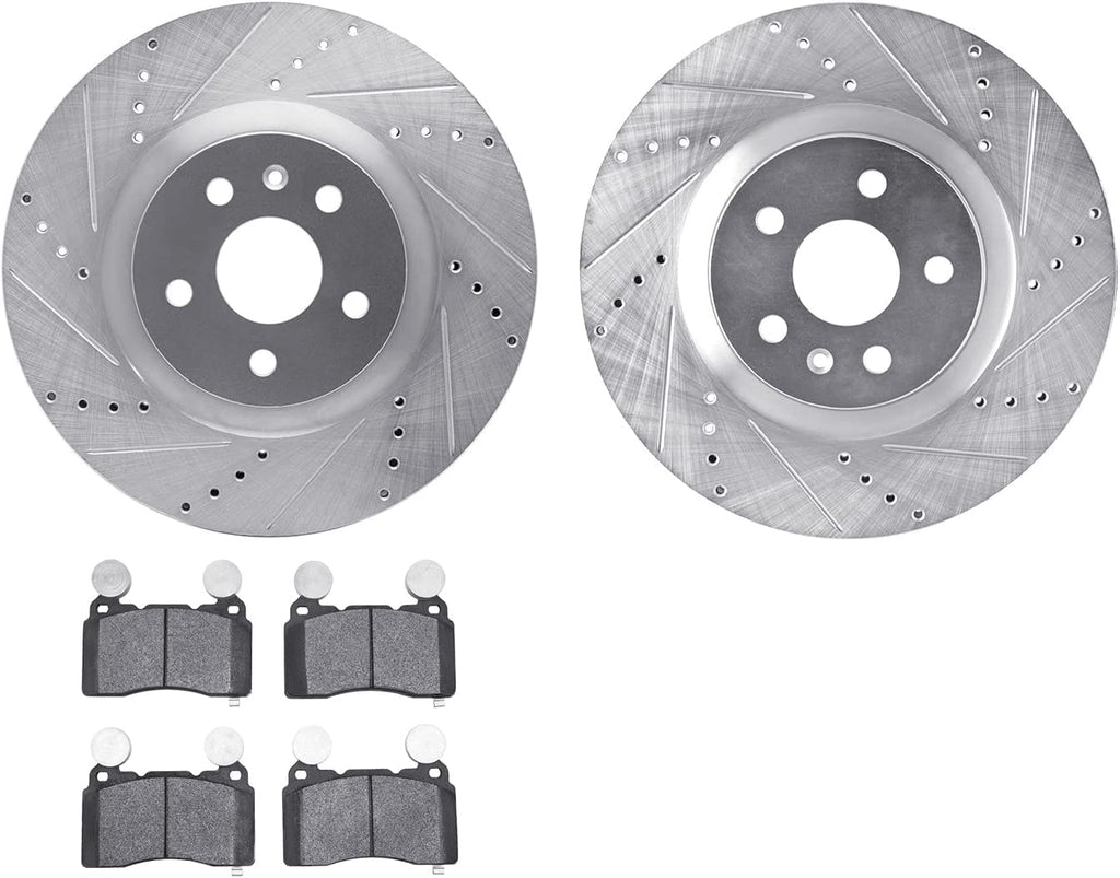Front Brake Rotors-Drilled and Slotted-Silver with 5000 Advanced Brake Pads 7502-45014