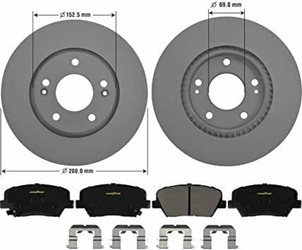 Front Brake Rotors Ceramic Pads Kit for 11-12 Hyundai Elantra Goodyear PRK3620F