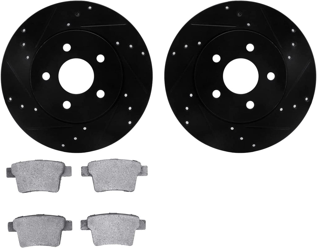 Rear Brake Rotors-Drilled and Slotted-Black with 5000 Advanced Brake Pads 8502-20015