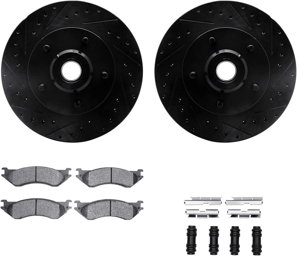 Front Brake Rotors-Drilled and Slotted-Black with Ultimate Duty Performance Brake Pads Includes Hardware 8412-40012