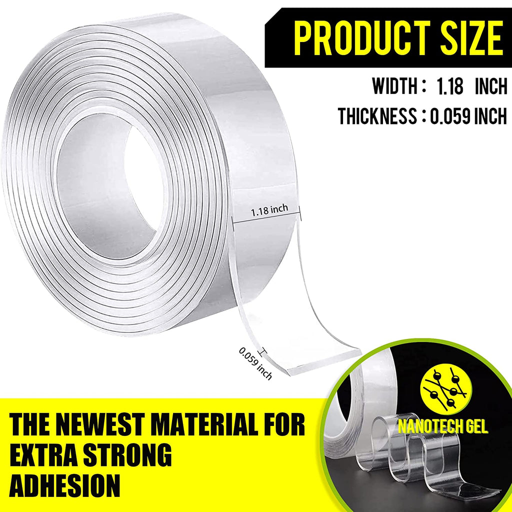 Rvhouse Double Sided Tape 1.18" Medium Roll Clear Mounting Tape Nano Removable Tough Sticky Adhesive for Carpet Picture Poster Office Home RV Decoration 1 Pack