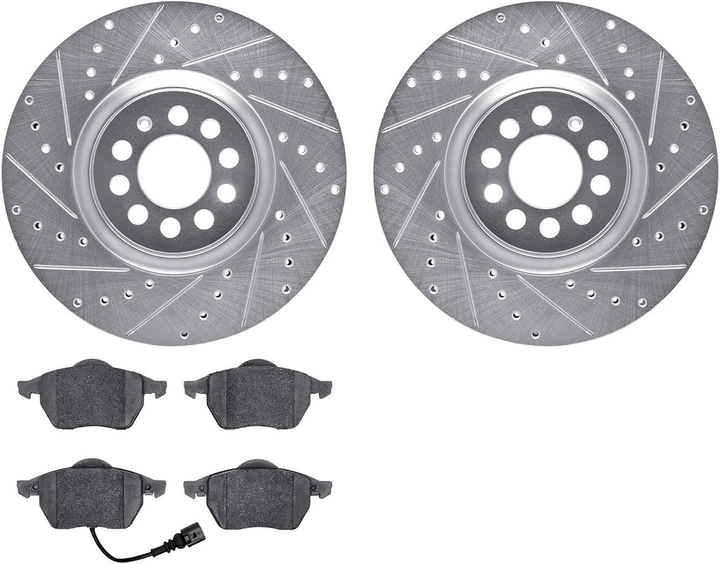 Front Brake Rotors-Drilled and Slotted-Silver with 5000 Euro Ceramic Brake Pads 7602-74026