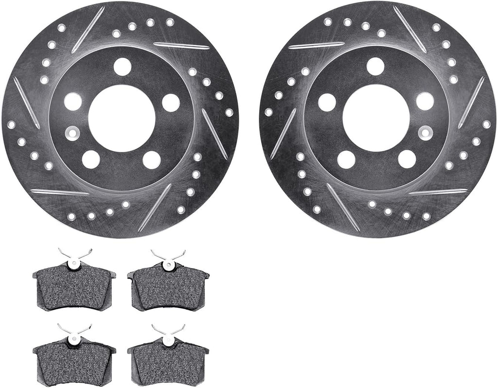 Rear Brake Rotors-Drilled and Slotted-Silver with 5000 Advanced Brake Pads 7502-73031