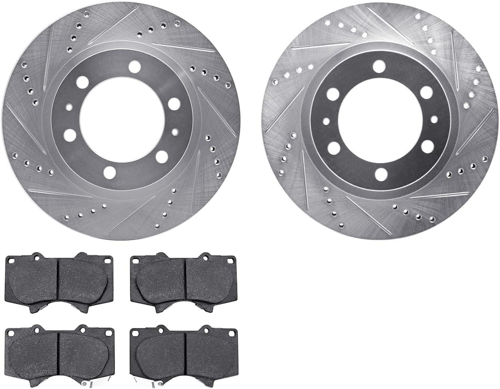 Front Brake Rotors-Drilled and Slotted-Silver with 5000 Advanced Brake Pads 7502-76154