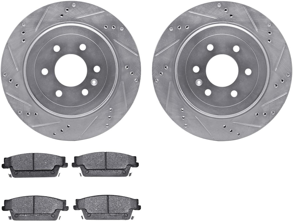 Rear Brake Rotors-Drilled and Slotted-Silver with 5000 Advanced Brake Pads 7502-46279