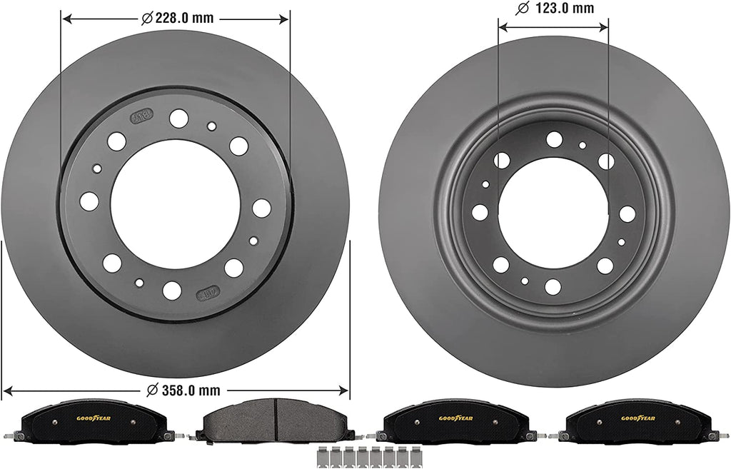 Rear Brake Rotors & Carbon-Ceramic Pads Kit for Dodge Ram 2500 3500 Ram 4000