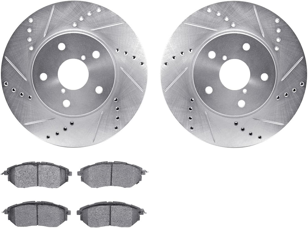 Front Brake Rotors-Drilled and Slotted-Silver with 5000 Advanced Brake Pads 7502-13028