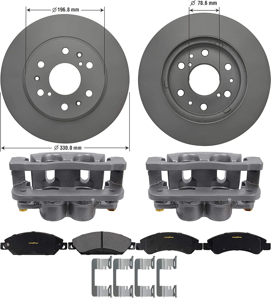 Front Brake Kit Calipers Rotors Ceramic Pads for 13-19 Cadillac XTS Goodyear