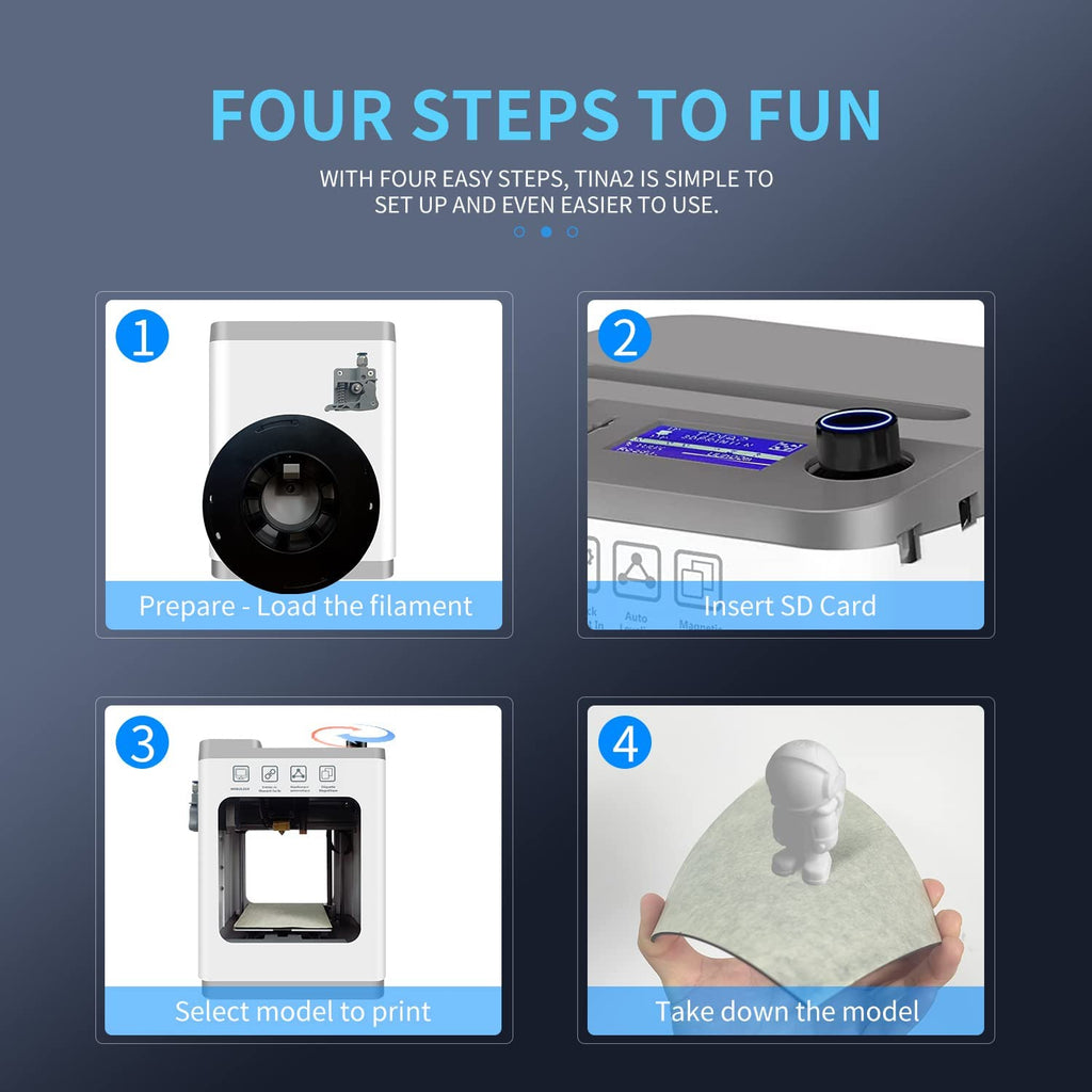 Tina2 3D Printers, Fully Assembled and Auto Leveling Mini 3D Printers for Kids and Beginners, Removable Plateform, Small Enclosed FDM 3D Printers for Home Use, Build Volume 3.9X4.7X3.9 Inch