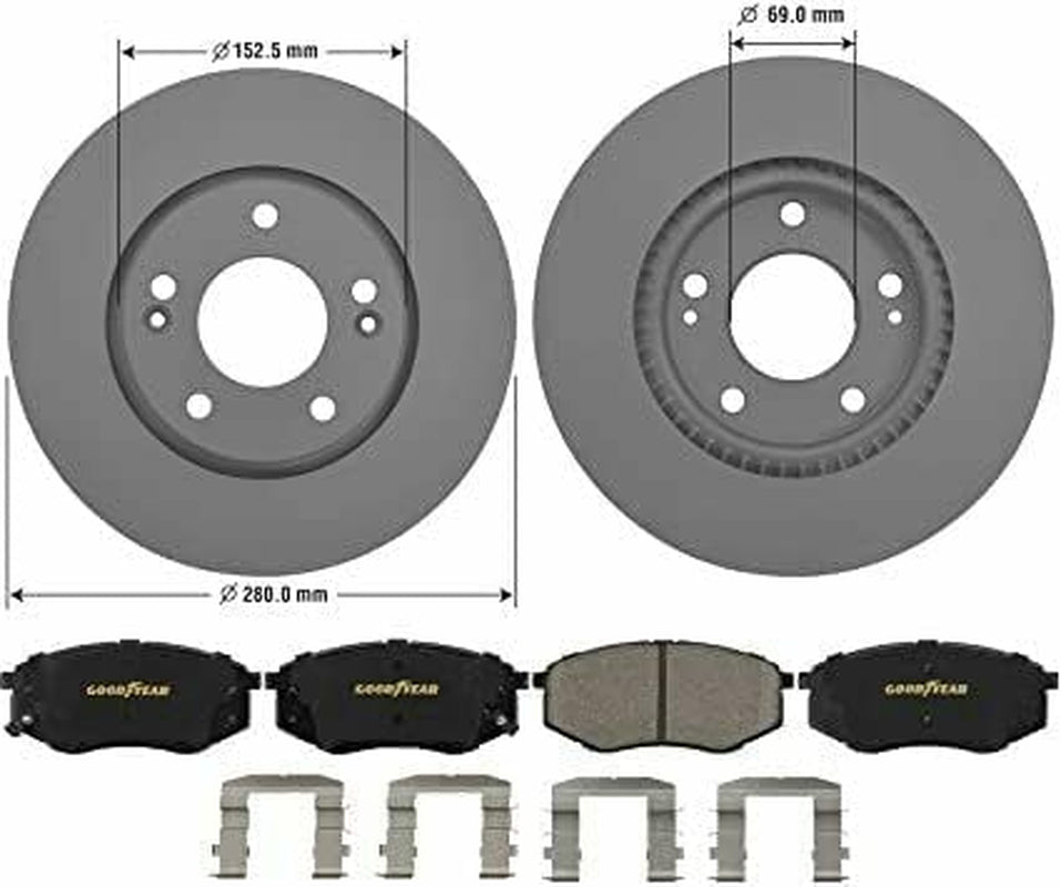 Front Brake Rotors Ceramic Pads Kit for Hyundai Tucson Elantra Goodyear PRK3614F