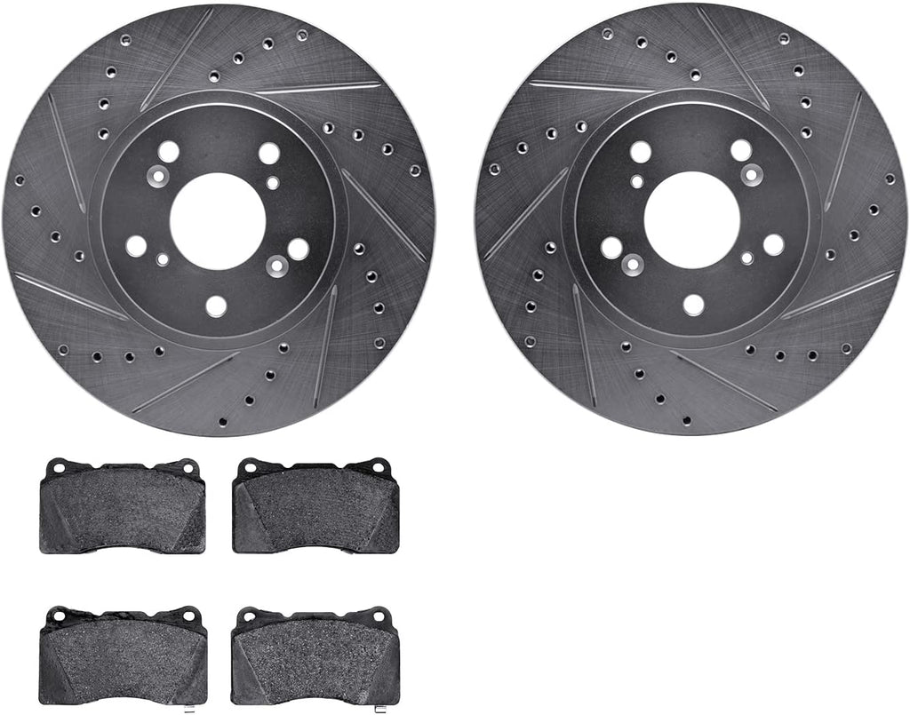 Front Brake Rotors-Drilled and Slotted-Silver with 5000 Advanced Brake Pads 7502-58024