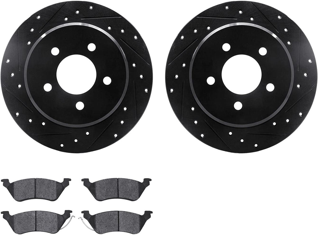 Rear Brake Rotors-Drilled and Slotted-Black with 5000 Advanced Brake Pads 8502-40387