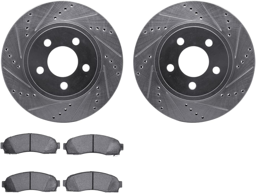 Front Brake Rotors-Drilled and Slotted-Silver with Heavy Duty Brake Pads 7202-99158