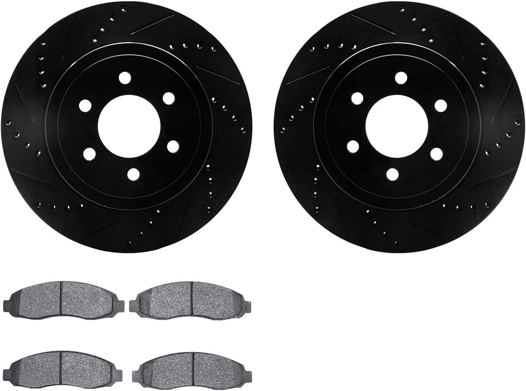 Front Brake Rotors-Drilled and Slotted-Black with Heavy Duty Brake Pads 8202-40127
