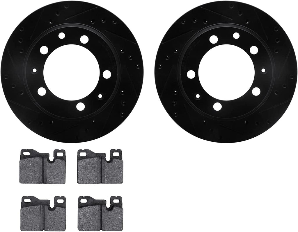 Rear Brake Rotors-Drilled and Slotted-Black with 5000 Advanced Brake Pads 8502-02072