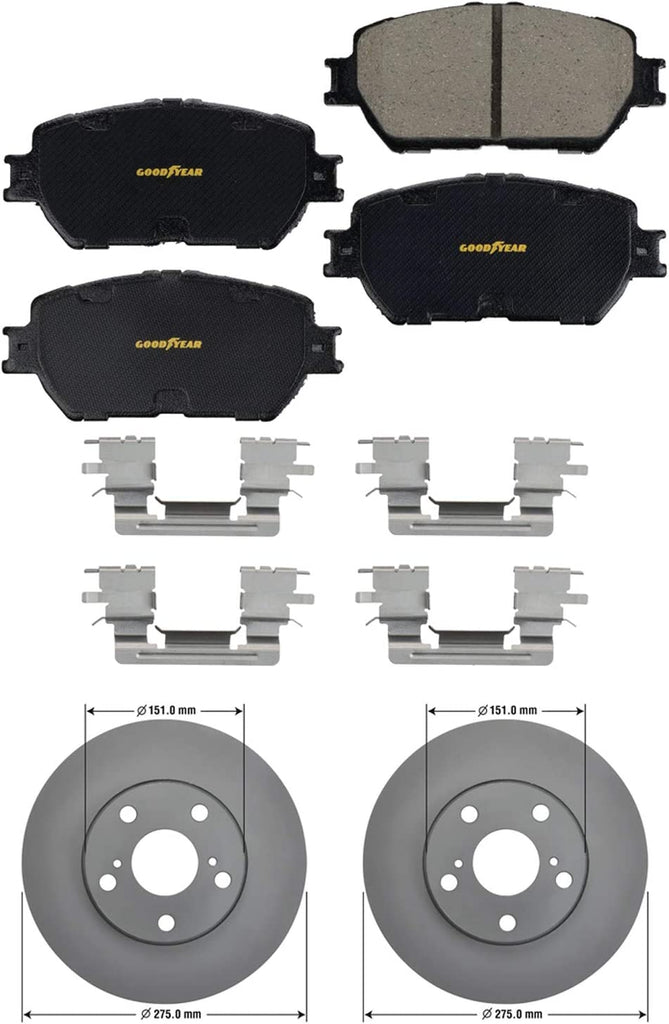 GYD908 Premium Ceramic Automotive Front Disc Brake Pads Set and 212742GY Premium Antiox Automotive Vehicle Front Brake Rotor (2 Pack)
