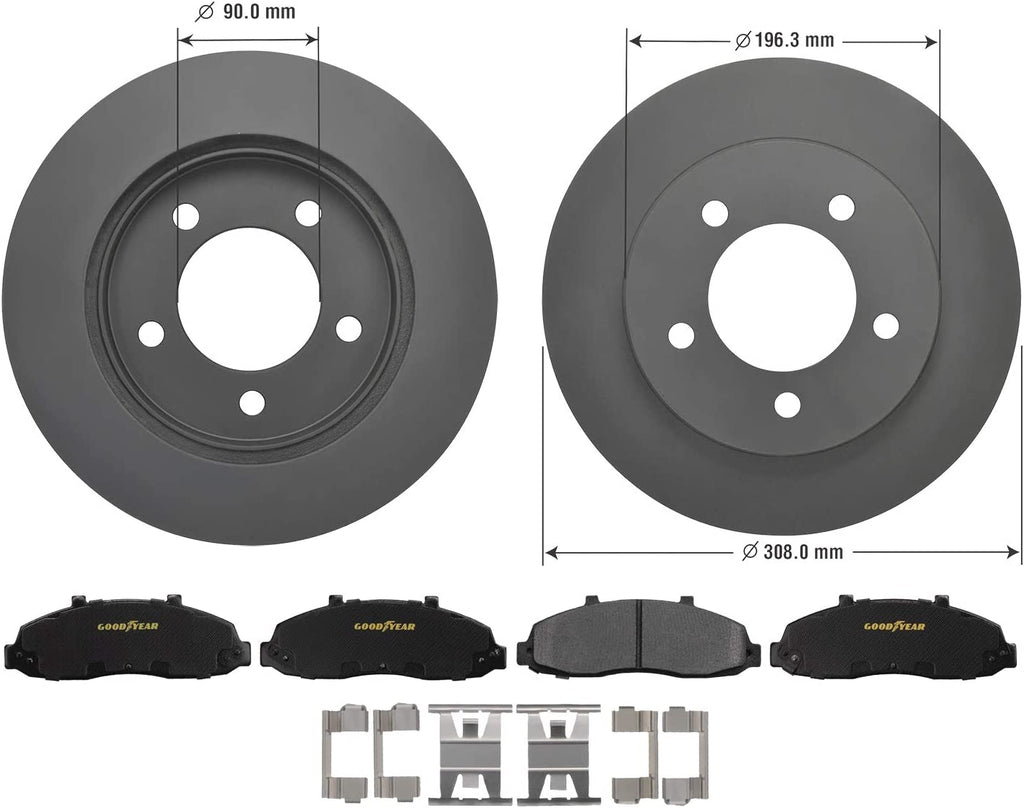 Front Brake Rotors & Ceramic Pads Kit for 97-04 Ford F-150 Goodyear PRK54735F