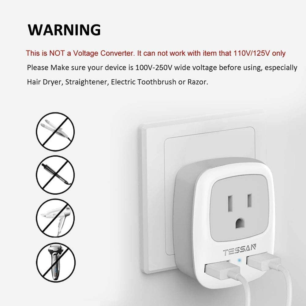 European Travel Plug Adapter 2 Pack,  International Power Outlet Adaptor with 2 USB, Type C Charger from USA to Most of Europe EU Spain Iceland Germany France Italy Israel