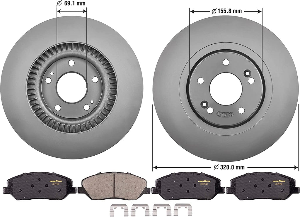 Front Brake Rotors & Ceramic Pads Kit for 2013-2019 Hyundai Santa Fe XL Goodyear