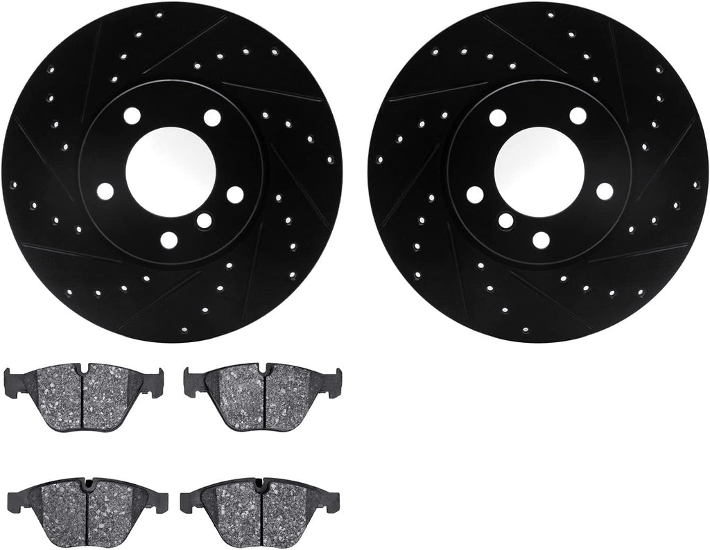 Front Brake Rotors-Drilled and Slotted-Black with 5000 Advanced Brake Pads 8502-31088