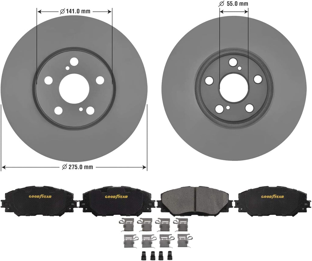 GYD1210 Premium Ceramic Automotive Front Disc Brake Pads Set and 212776GY Premium Antiox Automotive Vehicle Front Brake Rotor (2 Pack)