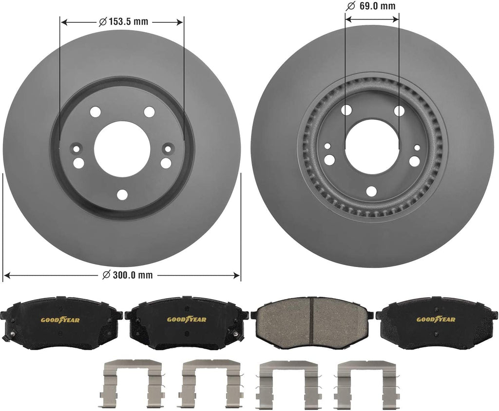 GYD1397 Premium Ceramic Automotive Front Disc Brake Pads Set & 2138024GY Premium Antiox Automotive Vehicle Front Brake Rotor (2 Pack)