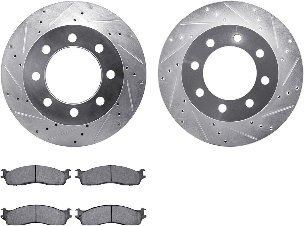 Front Brake Rotors-Drilled and Slotted-Silver with Heavy Duty Brake Pads 7202-40131