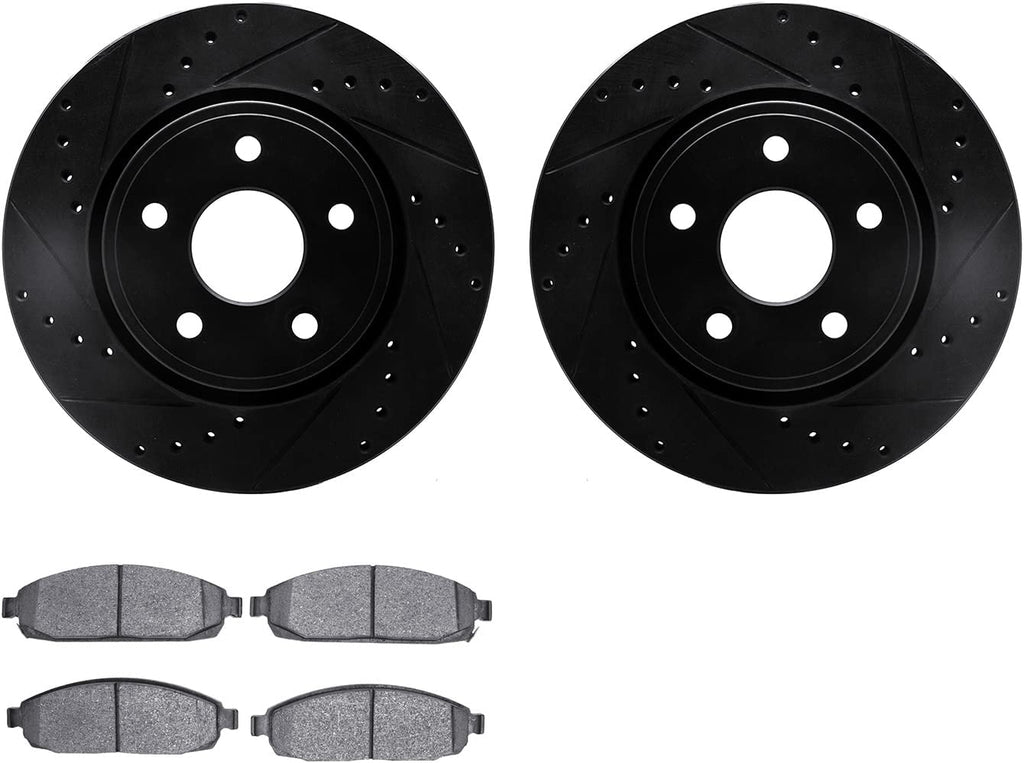Front Brake Rotors-Drilled and Slotted-Black with 5000 Advanced Brake Pads 8502-42026