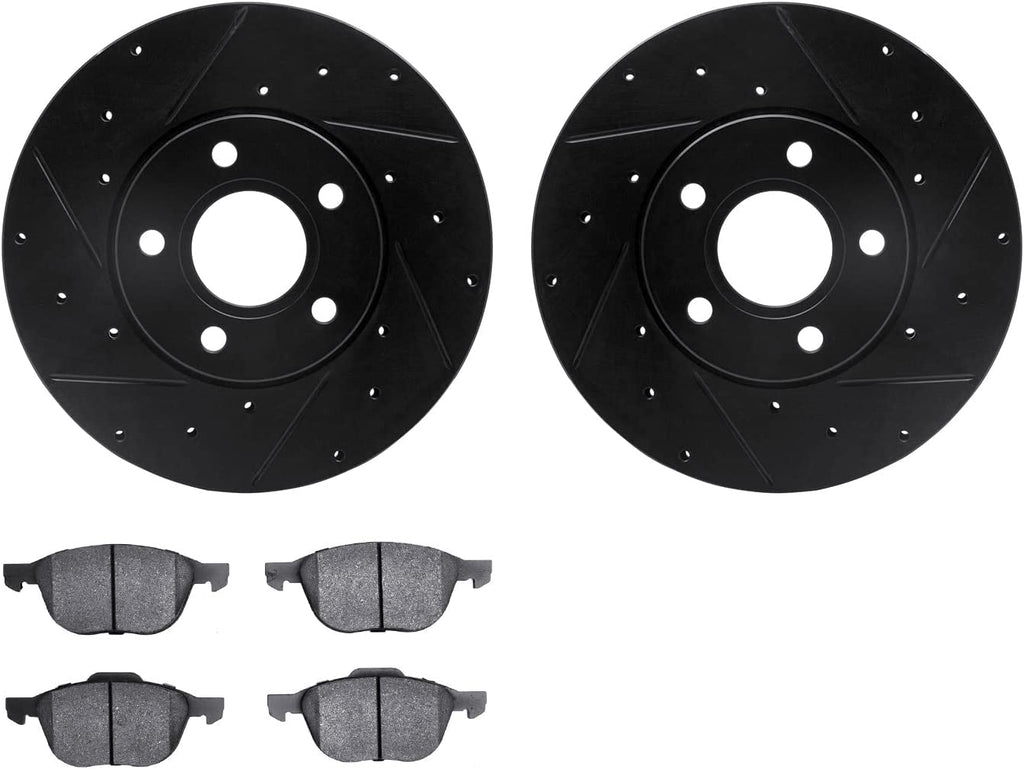 Front Brake Rotors-Drilled and Slotted-Black with 5000 Advanced Brake Pads 8502-54049