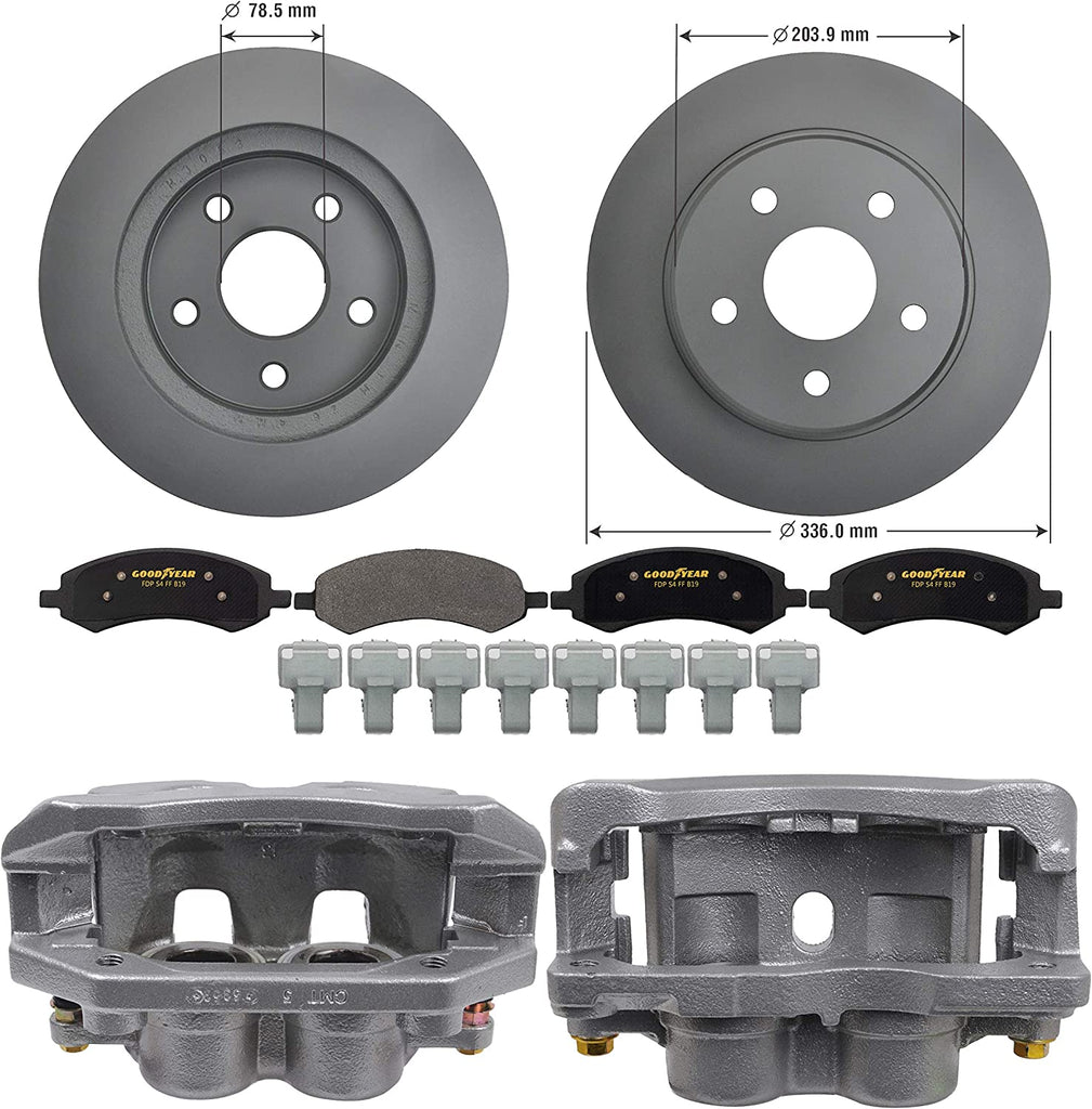 Front Brake Kit Calipers Rotors Ceramic Pads for 07-09 Dodge Durango Goodyear