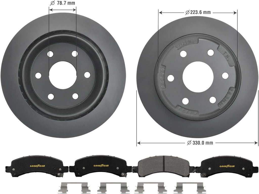 Rear Brake Rotors & Ceramic Pads Kit for Chevy & GMC Trucks Goodyear PRK46671R