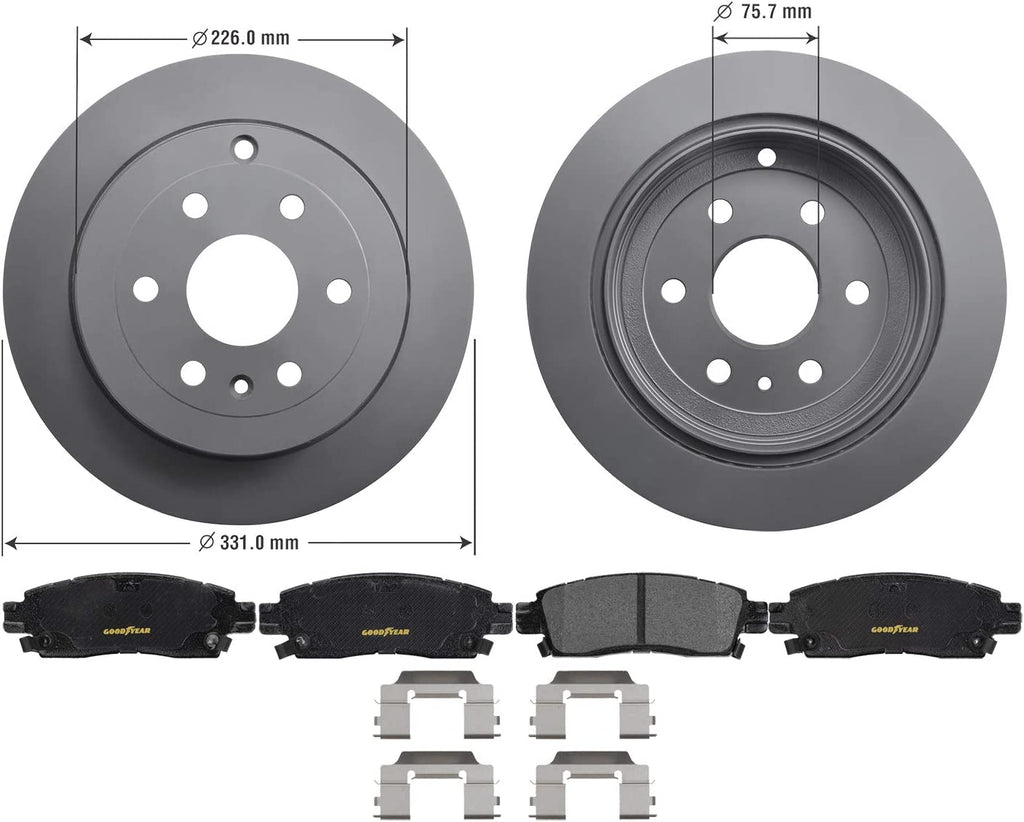 GYD883 Truck and SUV Carbon Ceramic Rear Disc Brake Pads Set and 2144098GY Truck and SUV Premium Antiox Coated Rear Brake Rotor (2 Pack)