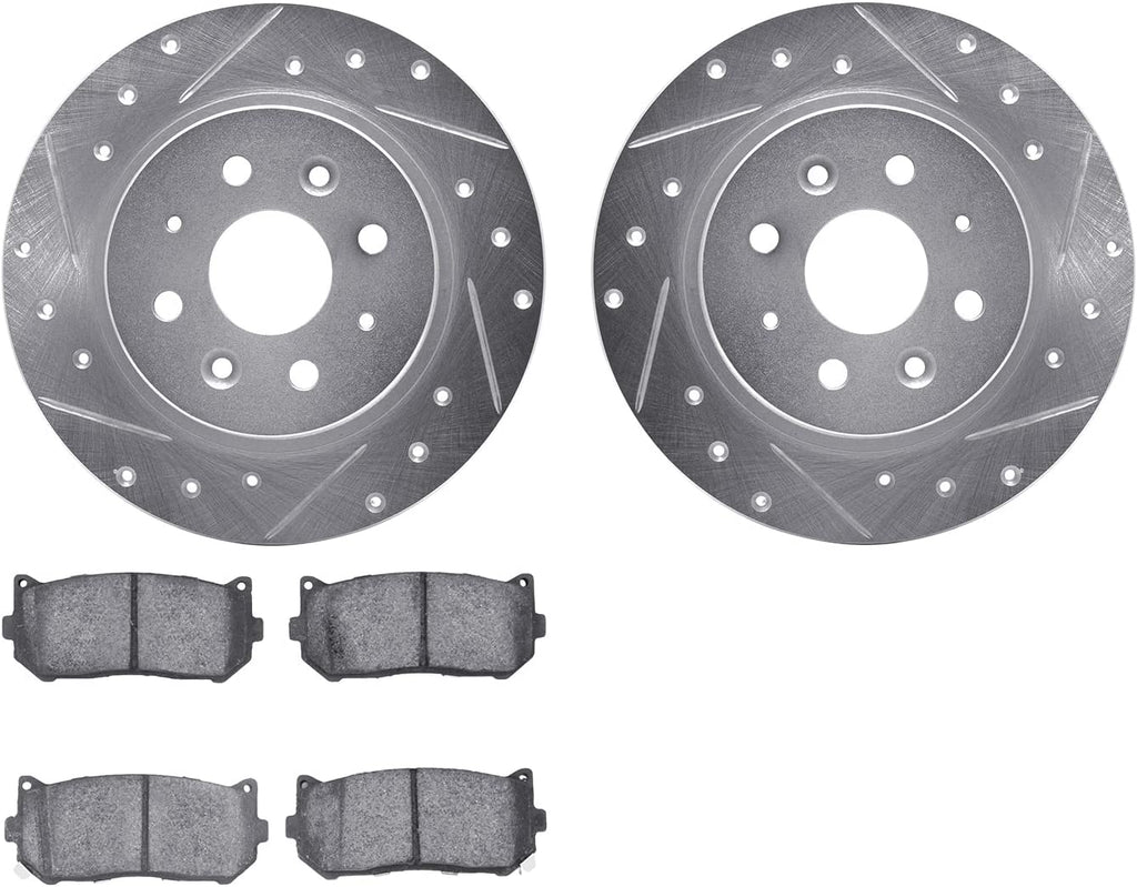 Rear Brake Rotors-Drilled and Slotted-Silver with 5000 Advanced Brake Pads 7502-21001