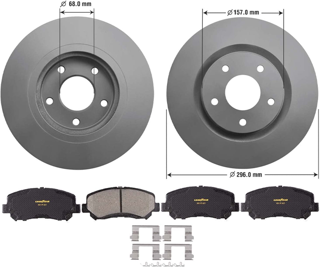 Front Brake Rotors Ceramic Pads for 2008-13 Nissan Rogue 2014-15 Rogue Select