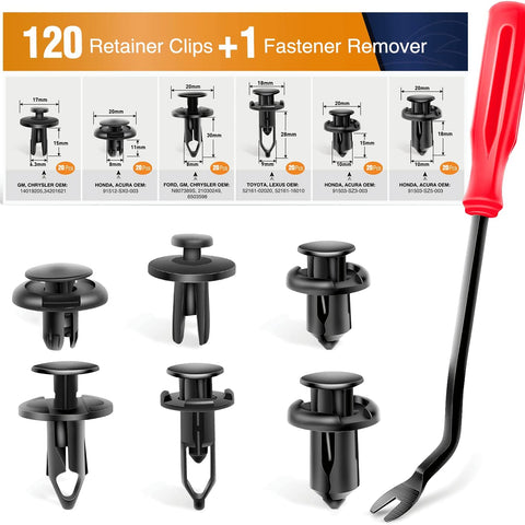 GRC-30 120PCS Car Retainer 6.3Mm 8Mm 9Mm 10Mm Expansion Screws Replacement Kit Bumper Push Rivet Clips, 1PC Fastener Remover