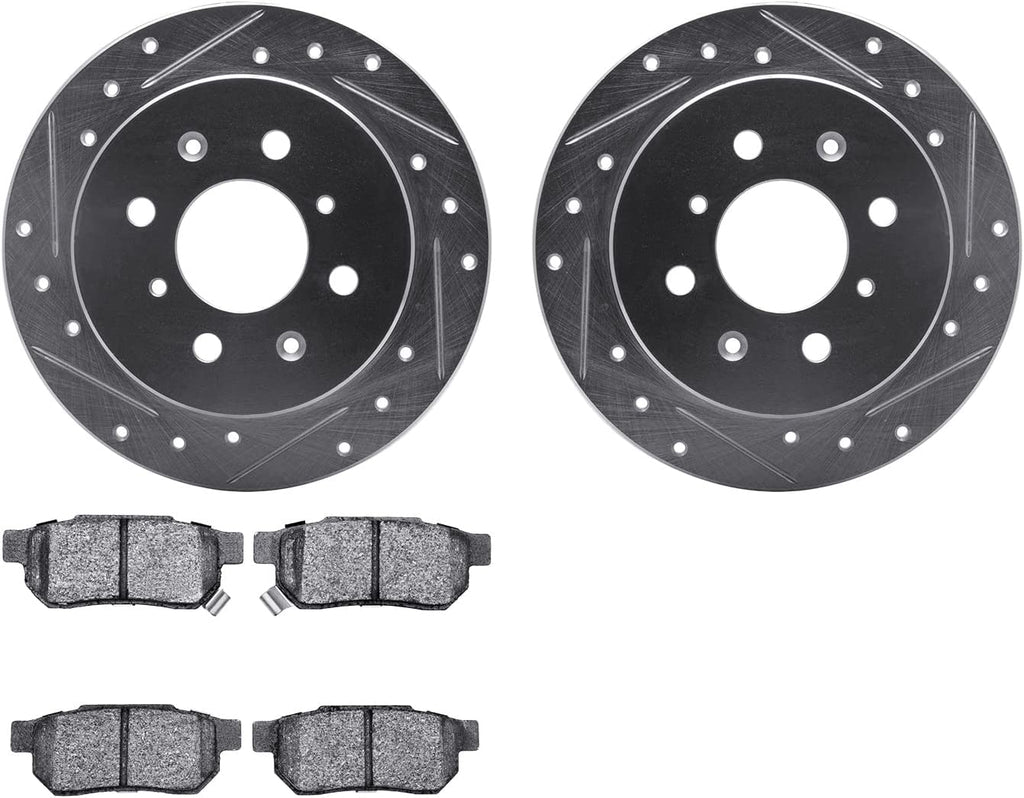 Rear Brake Rotors-Drilled and Slotted-Silver with 5000 Advanced Brake Pads 7502-59008