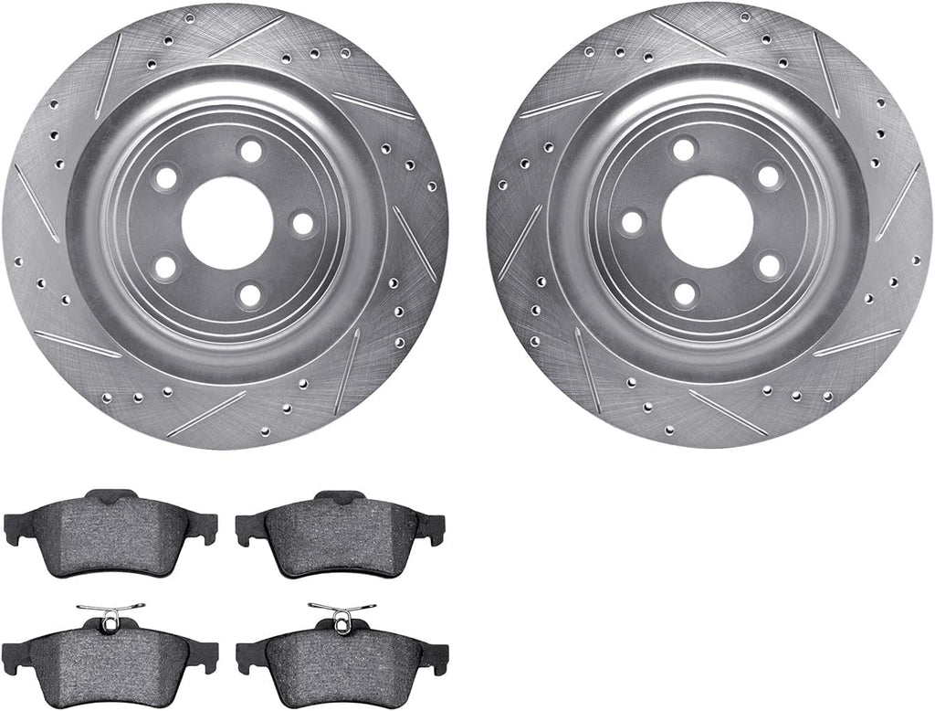 Rear Brake Rotors-Drilled and Slotted-Silver with 5000 Advanced Brake Pads 7502-20019