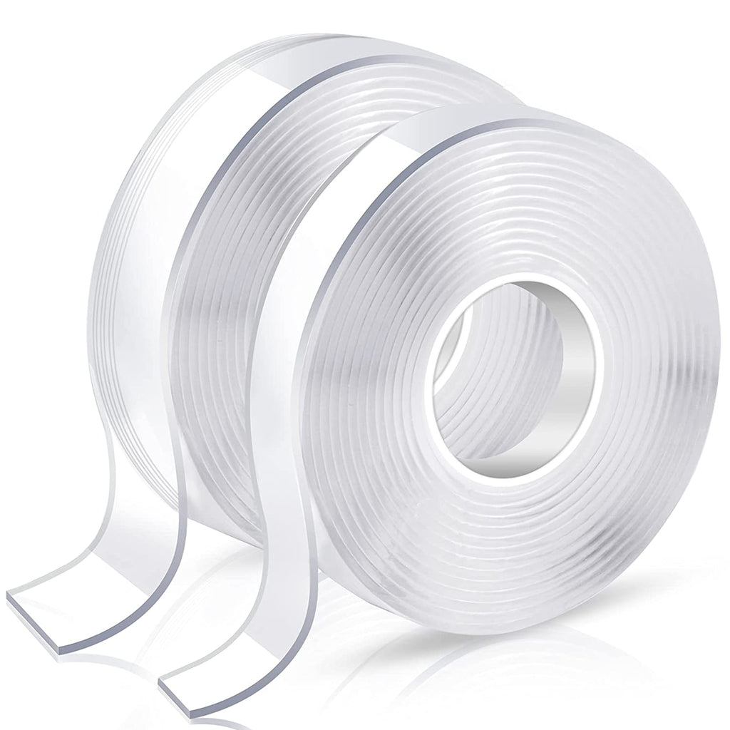 Double Sided Tape Heavy Duty, Double Stick Mounting Adhesive Tape (2 Rolls, Total 20FT), Clear Two Sided Wall Tape Strips, Removable Poster Tape for Home, Office, Car, Outdoor Use