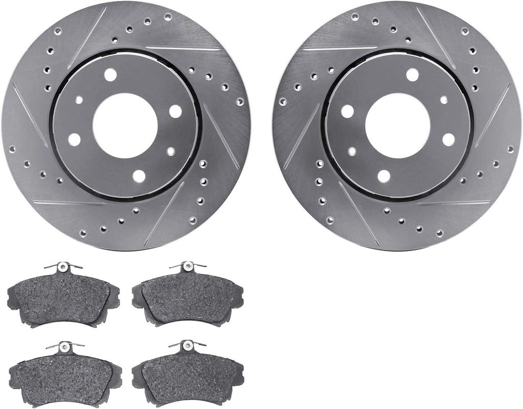 Front Brake Rotors-Drilled and Slotted-Silver with 5000 Advanced Brake Pads 7502-27026